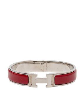 Hermes Clic H PM Bracelet Bangle Silver Red Bordeaux Metal Enamel